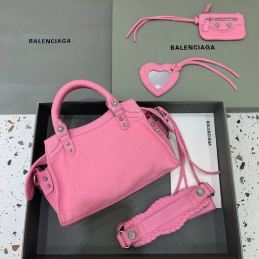 Replica Balenciaga 700451210B Neo Cagole City Handbag in Denim Rose Red 2