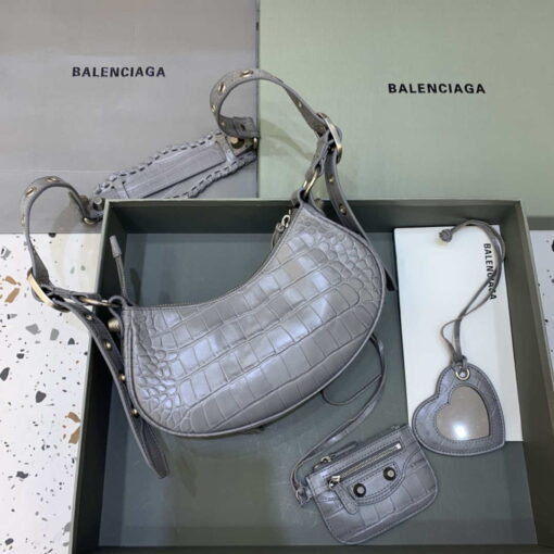 Replica Balenciaga 6940271VG9 Le Cagole Mini Multipouch in Gray Crocodile 2