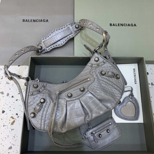 Replica Balenciaga 67130723 Le Cagole Small Shoulder Bag Crocodile Embossed In Gray