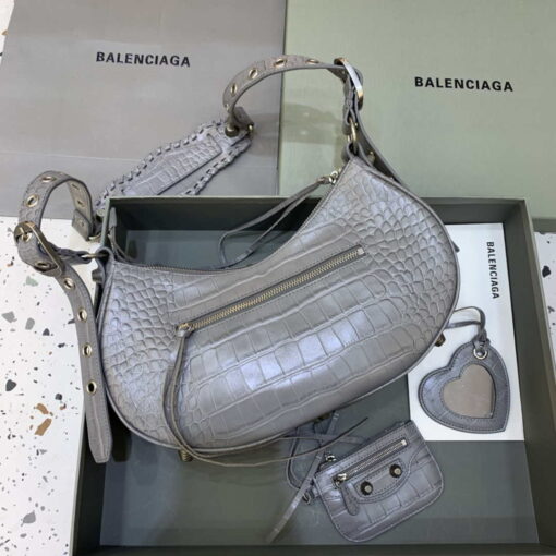 Replica Balenciaga 67130723 Le Cagole Small Shoulder Bag Crocodile Embossed In Gray 2