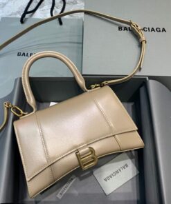 Replica Balenciaga 593546 Hourglass Small Top Handle Calfskin Bag Apricot