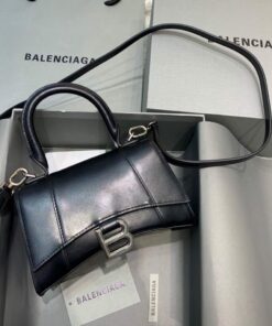 Replica Balenciaga 592833 Hourglass XS Top Handle Leather Bag Black Silver