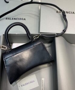 Replica Balenciaga 592833 Hourglass XS Top Handle Leather Bag Black Silver 2