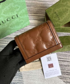 Replica Gucci 723786 GG Matelassé Card Case Wallet Brown