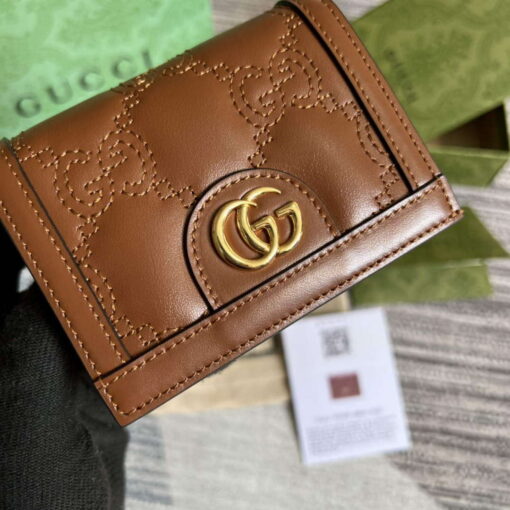 Replica Gucci 723786 GG Matelassé Card Case Wallet Brown 4