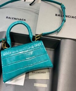 Replica Balenciaga 592833 Hourglass XS Top Handle Bag Blue Gold 2