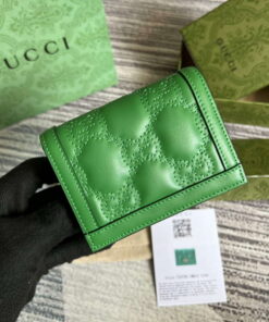 Replica Gucci 723786 GG Matelassé Card Case Wallet Green