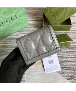 Replica Gucci 723786 GG Matelassé Card Case Wallet Grey