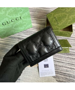 Replica Gucci 723786 GG Matelassé Card Case Wallet Black