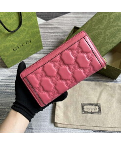 Replica Gucci 723784 GG Matelassé Zip-Around Wallet Rose pink