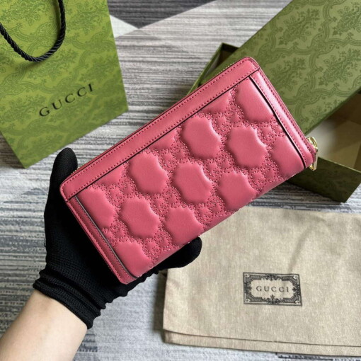 Replica Gucci 723784 GG Matelassé Zip-Around Wallet Rose pink