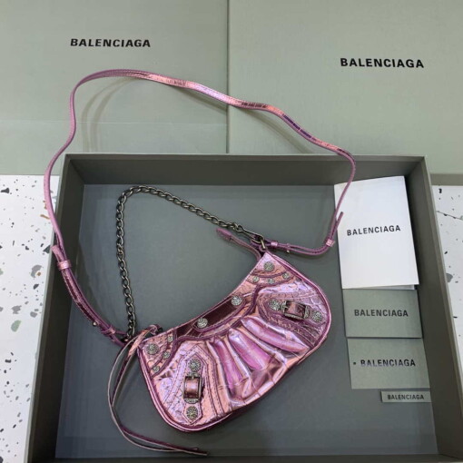 Replica Balenciaga 6940271VG9 Le Cagole Mini Multipouch in Sky Pink Crocodile