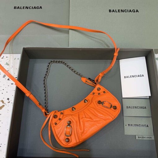 Replica Balenciaga 6940271VG9 Le Cagole Mini Multipouch in Orange Arena lambskin