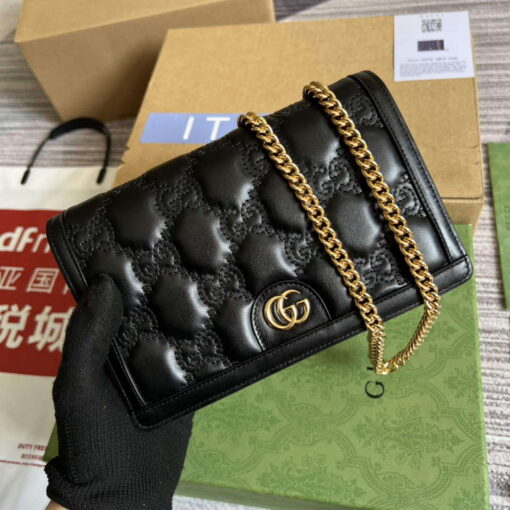 Replica Gucci 723787 GG Matelassé Chain Wallet Black 3