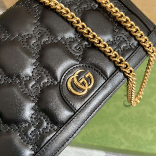 Replica Gucci 723787 GG Matelassé Chain Wallet Black 4