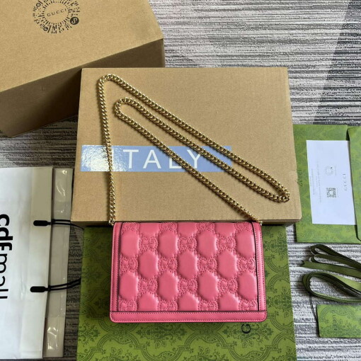 Replica Gucci 723787 GG Matelassé Chain Wallet Rose pink