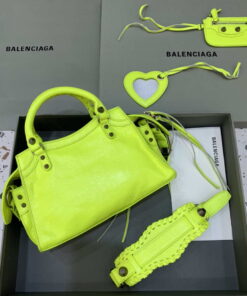 Replica Balenciaga 700940210B Neo Cagole City Handbag in Lemon Yellow Arena Lambskin 2