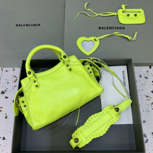 Replica Balenciaga 700940210B Neo Cagole City Handbag in Lemon Yellow Arena Lambskin 2