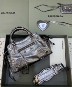 Replica Balenciaga 700940210B Neo Cagole City Handbag in Sliver Grey Arena Lambskin