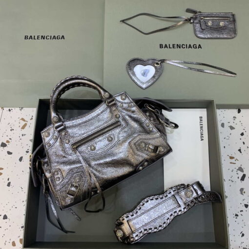 Replica Balenciaga 700940210B Neo Cagole City Handbag in Sliver Grey Arena Lambskin