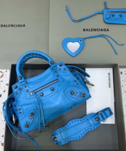 Replica Balenciaga 700940210B Neo Cagole City Handbag in Sky blue Arena Lambskin