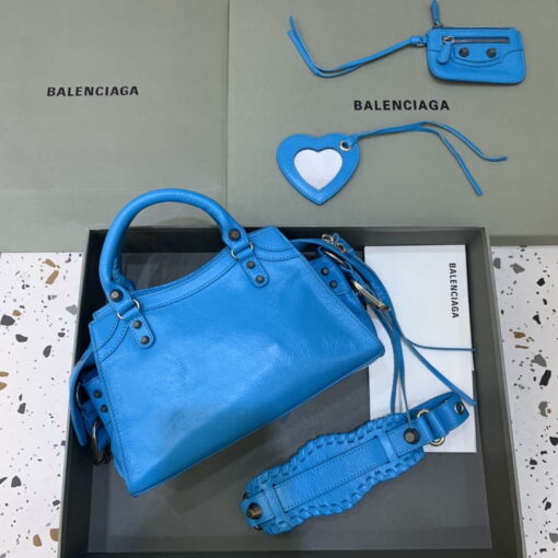 Replica Balenciaga 700940210B Neo Cagole City Handbag in Sky blue Arena Lambskin 2