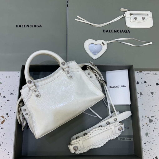 Replica Balenciaga 700940210B Neo Cagole City Handbag in white Arena Lambskin 2