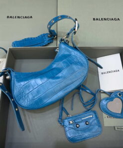 Replica Balenciaga 700940210 Women's Neo Cagole XS Handbag in Crocodile Embossed Blue 2