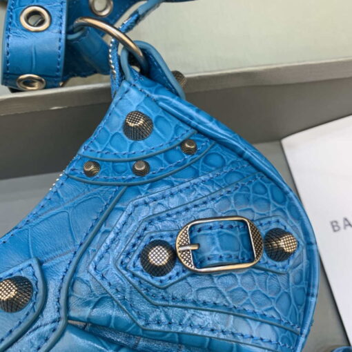 Replica Balenciaga 700940210 Women's Neo Cagole XS Handbag in Crocodile Embossed Blue 5