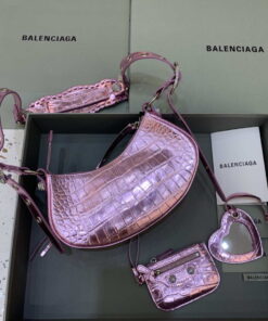 Replica Balenciaga 700940210 Women's Neo Cagole XS Handbag in Crocodile Embossed Sky Pink 2