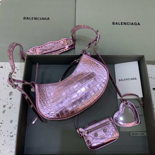 Replica Balenciaga 700940210 Women's Neo Cagole XS Handbag in Crocodile Embossed Sky Pink 2