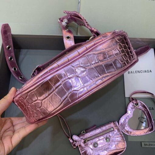 Replica Balenciaga 700940210 Women's Neo Cagole XS Handbag in Crocodile Embossed Sky Pink 4