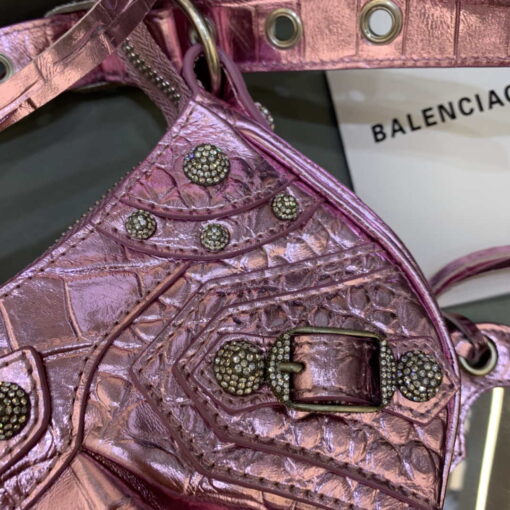 Replica Balenciaga 700940210 Women's Neo Cagole XS Handbag in Crocodile Embossed Sky Pink 5