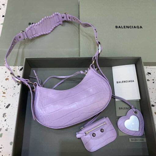 Replica Balenciaga 700940210 Women's Neo Cagole XS Handbag in Crocodile Embossed Purple 2