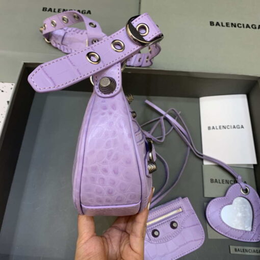 Replica Balenciaga 700940210 Women's Neo Cagole XS Handbag in Crocodile Embossed Purple 3