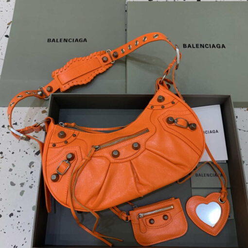 Replica Balenciaga 67130723 Women's Le Cagole Small Shoulder Bag Arena lambskin In Orange