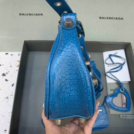 Replica Balenciaga 67130723 Women's Le Cagole Small Shoulder Bag Crocodile Embossed In Blue 3