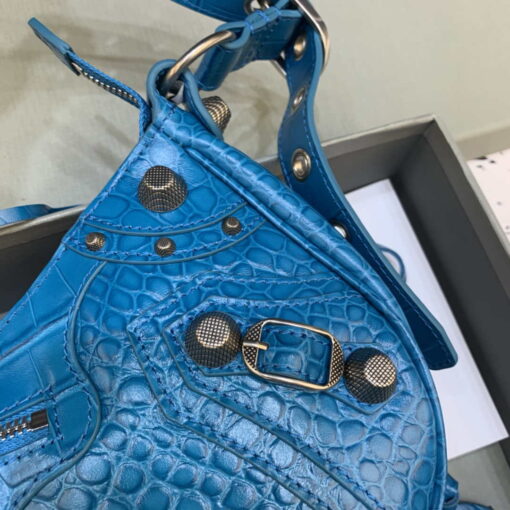 Replica Balenciaga 67130723 Women's Le Cagole Small Shoulder Bag Crocodile Embossed In Blue 5