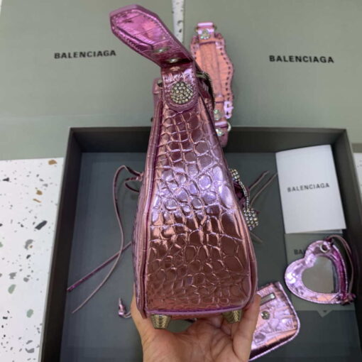 Replica Balenciaga 67130723 Women's Le Cagole Small Shoulder Bag Crocodile Embossed In Sky Pink 3