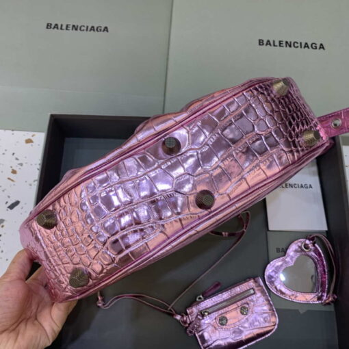 Replica Balenciaga 67130723 Women's Le Cagole Small Shoulder Bag Crocodile Embossed In Sky Pink 4