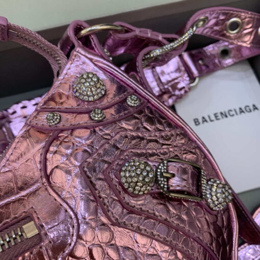 Replica Balenciaga 67130723 Women's Le Cagole Small Shoulder Bag Crocodile Embossed In Sky Pink 5