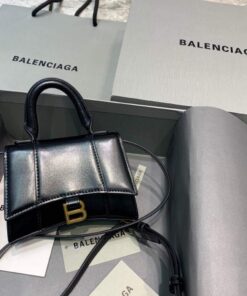 Replica Balenciaga 664676 Hourglass Mini Top Handle Bag Black Gold