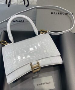 Replica Balenciaga 593546 Hourglass Small Top Handle Crocodile Bag White Gold