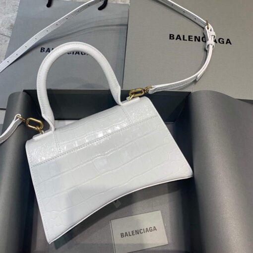 Replica Balenciaga 593546 Hourglass Small Top Handle Crocodile Bag White Gold 2