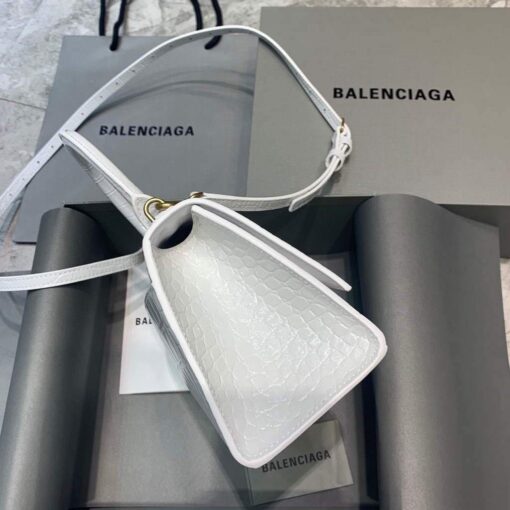 Replica Balenciaga 593546 Hourglass Small Top Handle Crocodile Bag White Gold 3