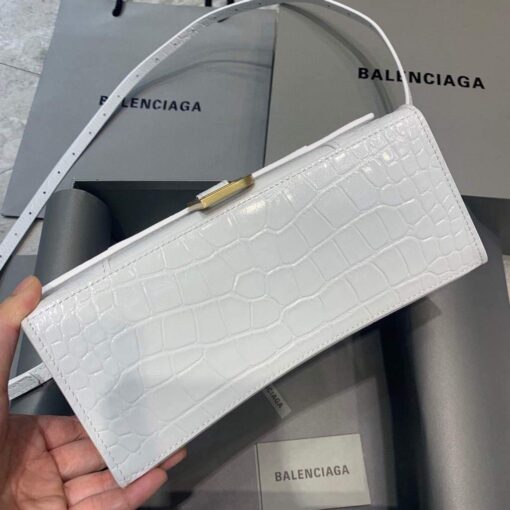 Replica Balenciaga 593546 Hourglass Small Top Handle Crocodile Bag White Gold 4