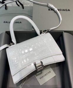 Replica Balenciaga 593546 Hourglass Small Top Handle Crocodile Bag White