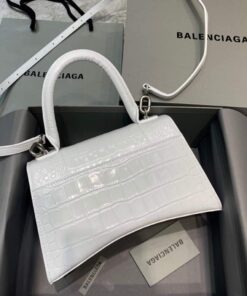 Replica Balenciaga 593546 Hourglass Small Top Handle Crocodile Bag White 2