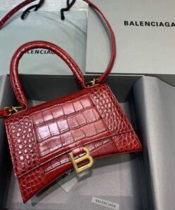 Replica Balenciaga 593546 Hourglass Small Top Handle Crocodile Bag Red