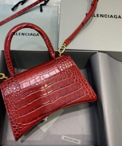 Replica Balenciaga 593546 Hourglass Small Top Handle Crocodile Bag Red 2